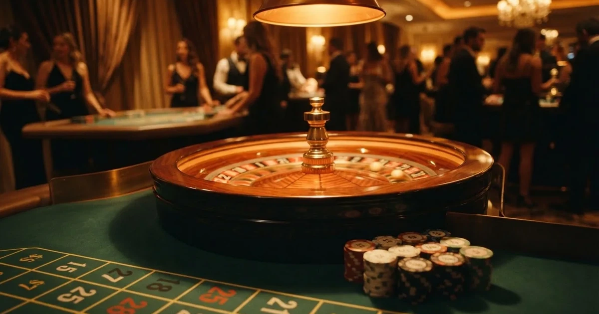 Un crupier în vestă neagră împarte cărți la o masă de blackjack, sub spoturi calde — jocuri de ruletă în română